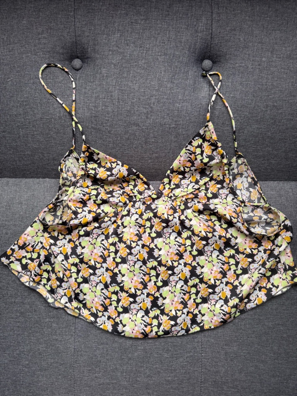 Free people Black Floral Spaghetti-Strap Cami with Pastel Blooms